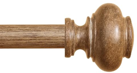 Wood Curtain Rods for Windows 66 to 120 Inch, 1 Inch Heavy Duty Curtain Rod with Imitation Wood Grain Finials, Boho Adjustable Drapery Rods for Farmhouse Rustic Living Room Bedroom