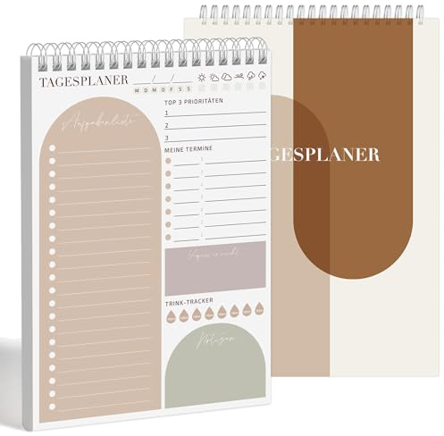 BIROYAL Tagesplaner Block A5, 60 Seiten - undatierte To Do Planer für tägliche Aufgaben, Checklisten, Zeitplan, To-Do-Liste, Termine, Notizen, Mahlzeiten, Wasseraufnahme, Habit Tracker