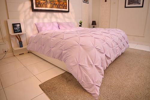 AHS - Double Lilac Pintuck Duvet Cover Sheet - Comfy Bedding Set With Pillow Cases - Soft Durable Brushed Microfiber Quilt Cover - Breathable & Washable Duvet Bedding Set