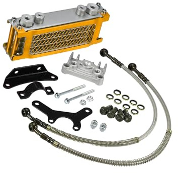 Hihaha 1 Set Gold Tone Engine Oil Cooler Standard Cooling Radiator Kit | for Dirt Bike, Pit Bike, Monkey Bike ,ATV Quad 50CC-160CC Engines
