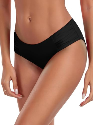 Ocean Blues Bas Bikini Femme froncé côtés – Noir Taille L