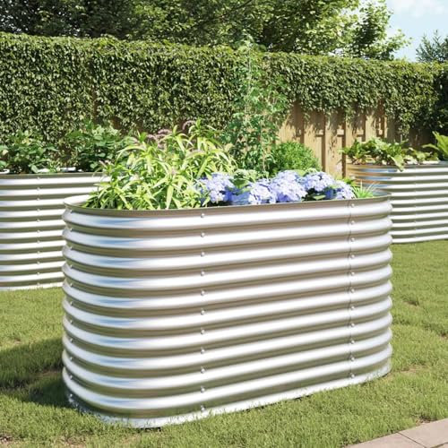 Festnight Hochbeet Metall Oval 160x80x81 cm Hochbeete für Garten Balkon Terrasse Hochbeet Groß Verzinkter Stahl Kräuterbeet Pflanzkübel Gemüsebeet Blumenkasten Pflanzkasten Silber