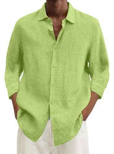 Chemise d'été légère à manches longues pour homme, couleur unie, col montant et manches longues, infroissable, en coton d'été, décontractée, grande taille, ample
