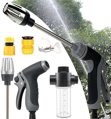 High Pressure Washer(Various Spray Effects), 360° Rotating, Power Cleaner for Every Garden Hose (Pressure Washer + Foam Pot + Connector)