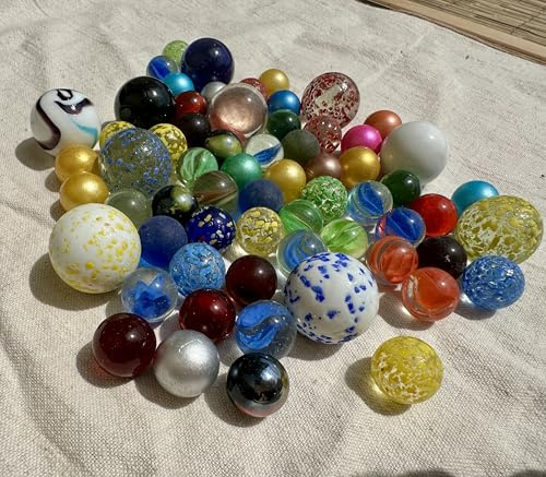 FAIRY TAIL & GLITZER FEE Lot de 60 billes en verre - 50 x 16 mm + 10 x 25 mm - Mélange de boules en verre colorées pour jeu de billes, décoration, bricolage, piste à billes, décoration de plantes, kit