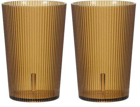 sourcing map Vasos reutilizables de plástico transparente, juego de vasos acanalados de 7.4 onzas, vasos de agua de plástico, irrompibles, apilables para cerveza, cóctel, agua, jugo, whisky (marrón, 2
