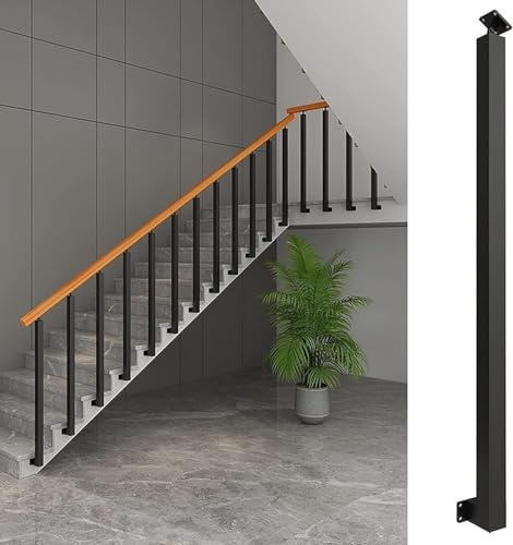 LQSYBHD Barandilla de Escalera Interior de Montaje Lateral, Postes de Balaustre de Metal Negro con Husillos Ajustables A 270°, Columna de Barandilla para Escalones, Balcones, Escaler(Size:2.78ft/85cm)