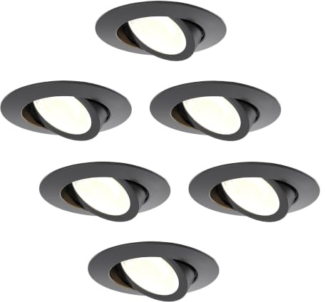 Ledvion 6er set LED Einbaustrahler Schwarz 5W Warmweiss wasserdicht IP65 | Einbaumass Ø80mm; Wasserfest fuer Bad Dusche und feuchte Innenbereiche; Integrierte LED Lichtquelle enthalten