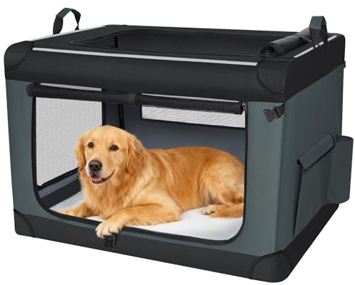 Fobyfurny Hundebox Faltbar mit 3-Türiger, 106,7 x 71,2 x 71,2 cm, Grau