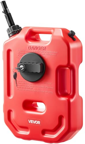VEVOR Kraftstoffkanister 10 L, Benzinkanister mit Ausguss & verschließbarer Halterung, max. Durchflussrate 15 L/min, Flüssigkeitsbehälter für die meisten Autos, Motorräder, ATVs & UTVs, rot