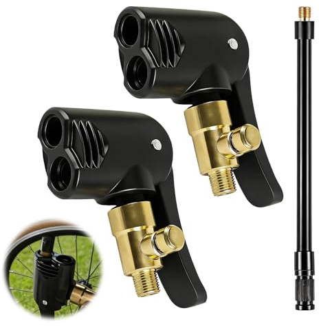TAIXING 2 Stück Adapter Französisches Ventil, Presta Schrader Pumpenkopf | Messing Hebelstecker für Auto Fahrrad Motorrad Bälle Luftmatratzen, Click Valve Kompatibel