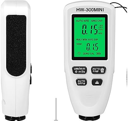 Spessimetro Vernice Misuratore di spessore del rivestimento della vernice'auto Misuratore di spessore del rivestimento in metallo della placca for auto 0-2000um(HW-300MINI White)