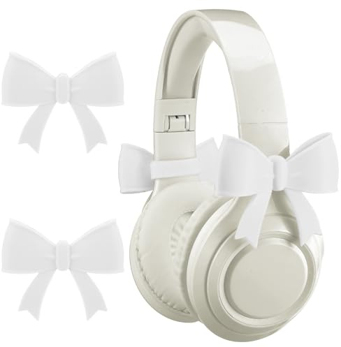 Fiwochic 2 Pack White Bow Headphone Accessories Cute 3D Printed Bows Coquettish Headset Attachment Gaming Accessories Christmas Gamer Gift for Her Women Gamers Streamers