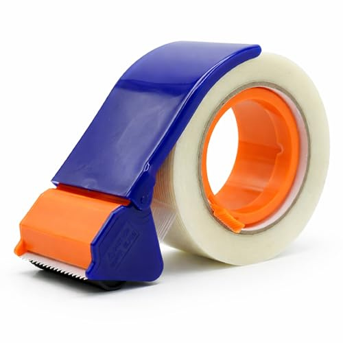 Generico Nastro Adesivo Rinforzato Tramato Trasparente, rotolo da 32mt x 51mm per imballaggio professionale con Dispenser incluso per Pacchi Pesanti, Trasloco e Spedizioni