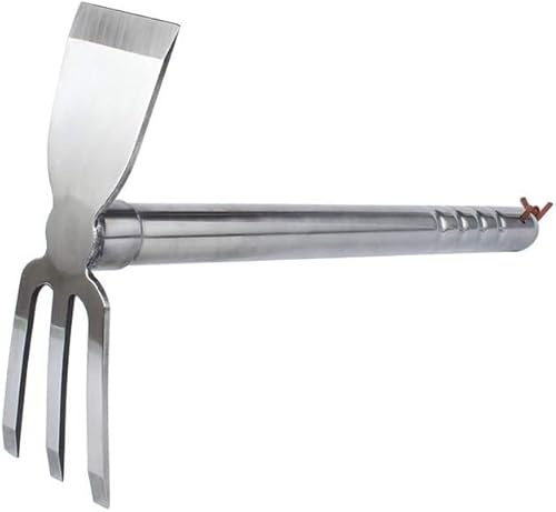Lnwwrv Herramienta combinada de Excavadora Manual y azada de jardín, azada metálica de 15 y cultivador de 3 Clavijas, Herramienta de jardinería de Doble Cabeza para desherbar y cavar