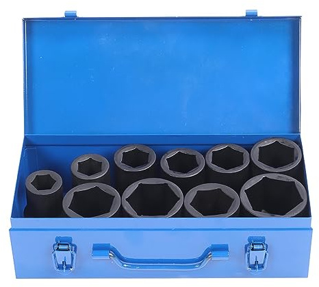 DriKou Juego de 10 llaves de vaso de impacto profundo de 1 pulgada, juego de llaves de vaso de impacto de alta resistencia con caja de almacenamiento de hierro para reparaciones