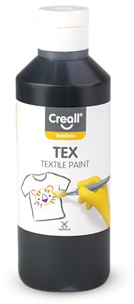 Creall Textil- & Stoffmalfarbe | Schwarz 250 ml | Waschmaschinenfest nach Fixierung | Für T-Shirts, Jeans, Schuhe, Stofftaschen, Möbel & Autoinnenraum/Dachhimmel