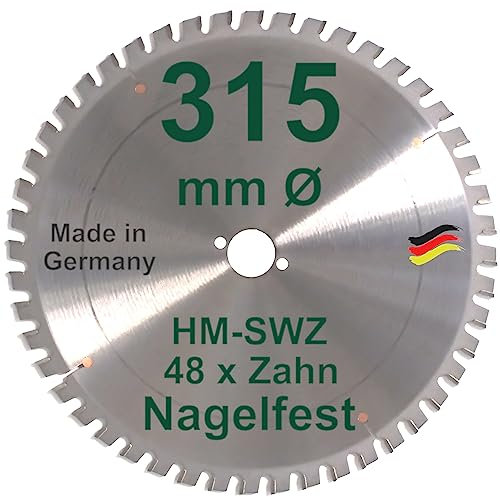 HM Kreissägeblatt 315 x 30 Z= 48 SWZ SUPER nagelfest Sägeblatt 315mm für Bauholz Brennholz Hartholz Schalholz Faserplatten Leimholz Wippsäge Kreissäge Gehrungssäge Handkreissäge Kappsäge Brennholzsäge