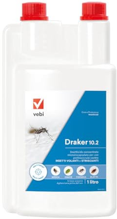 V Vebi INSETTICIDA DRAKER 10.2 - Insetticida Concentrato Contro Insetti Striscianti e Volanti, Azione Tecnologica Microincapsulazione, 100% Made in Italy - 1 litro