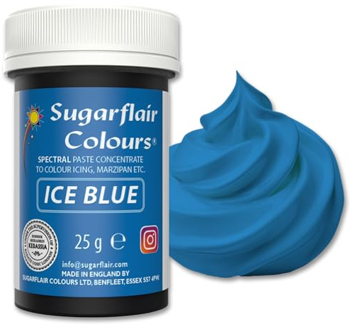 Sugarflair Lebensmittelfarbpaste Ice Blue, Konzentrierte Spectral Lebensmittelfarbe für Buttercreme, Zuckerpaste, Zuckerguss, Kuchenmischungen, Macarons und mehr! - 25g | Hochkonzentrierte Farbpaste für Fondant, Marzipan und Modellierpaste, Farbintensität Aufbaubar