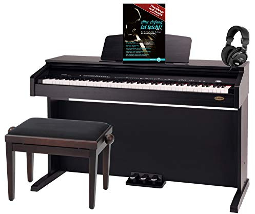 Classic Cantabile DP-210 RH E-Piano Rosenholz, 128-fache Polyphonie | HA-88-S500 Tastatur mit 88 Tasten mit Hammermechanik, Soft, Mittel, Hard, 1 interner Demo-Song, 26 WMA-Voices, Chorus, Pedal