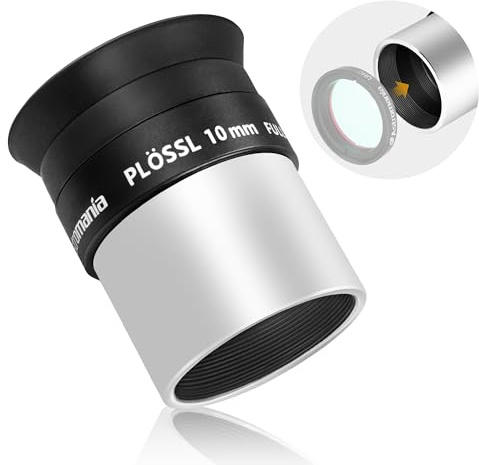 Astromania 1,25 Zoll 10 mm Plössl Teleskopokular – 4-Element-Plossl-Design – Gewinde für Standard-Astronomiefilter mit 3,2 cm (1,25 Zoll) | 50-Grad-Sichtfeld, Gummi-Augenmuschel schützt vor Streulicht, optische FMC-Linse, 2/3 oder 3/4 Brennweiten-Augenabstand