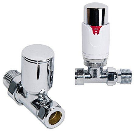 WarmeHaus Designer Modern Straight Thermostatic Radiator Valve Pack for Towel Rails