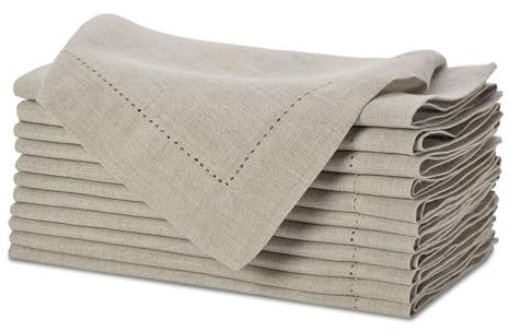 Sweet Needle Leinenservietten 12er-Set Hohlsaumservietten Naturfarben 50x50cm 100% europäische waschbare Flachsservietten. Ideal für Küche, Weihnachten, Hochzeit, Restaurant und den täglichen Gebrauch