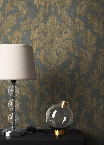 NEWROOM Barocktapete Tapete Schwarz Ornament Barock Vliestapete Gold Vlies moderne Design Optik Barocktapete Wohnzimmer Glamour inkl. Tapezier Ratgeber