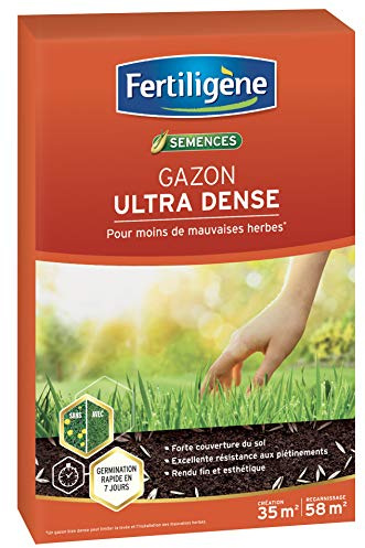 FERTILIGENE DENS35 - Semences Gazon Ultra Dense 875 g - Premières pousses en 1 semaine - Limite les mauvaises herbes - Rendu fin et esthétique - Excellente résistance aux piétinements - Pour 35 m²