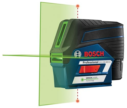 BOSCH GCL100-80CG 100 Ft 12V Max Connected Green-Beam Cross-Line Laser, Includes 2.0 Ah 12V Lithium-Ion Battery & Charger, Magnetic Rotating Mount, Heavy-Duty Pouch, Hard Carrying Case, & Accessories