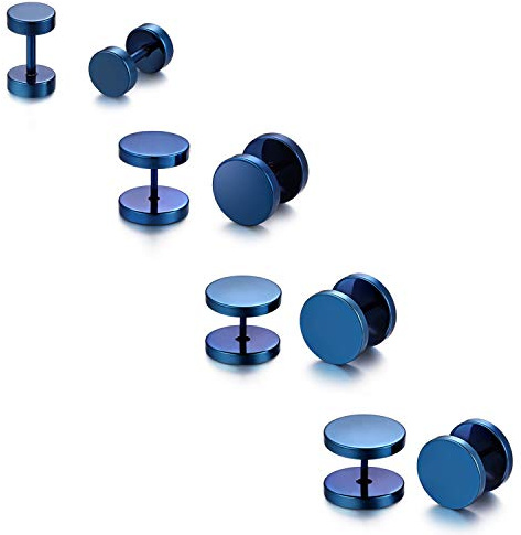 JewelryWe Schmuck Herren-Ohrringe, 3-14mm Kreis Ohrstecker Fake Plug Tunnel Ohrringe, Edelstahl, Schwarz