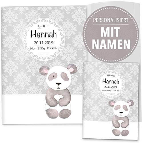 OLGS U-Heft und Impfpasshüllen 3-teiliges Set | Black & White Panda | Hüllen für den Untersuchungsheft und Impfpass | Geschenk mit Namen - Uhefthülle, Impfpasshülle, personalisiert