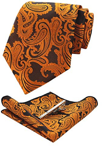 JEMYGINS Graziös Paisley Elegant Herren Krawatte und Einstecktuch mit krawattenklammer Sets