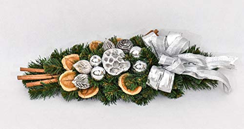 Small-Preis Tannengesteck Gesteck Adventsgesteck Kranz Weihnachtliche Deko - Silber 40 cm Herbst - Winter - Willkommensgruß PG5