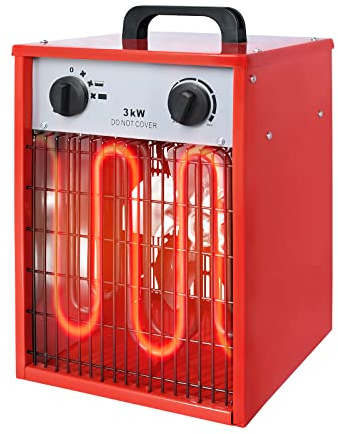 Froadp 3KW Elektroheizgebläse 4-Gang Temperaturregler Einstellbarer Heizstrahler 220V Zuhause Multifunktional Elektroheizer mit Überhitzungsschutz Hitzebeständigen Griff und Rutschfesten Basis(Rot)