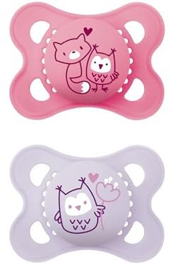 MAM Original Schnuller | 0-6 Monate | Schnuller für Neugeborene | stillfreundlicher Babyschnuller | von Hebammen empfohlen | extra bissfest | Naturkautschuklatex | Fuchs/Eule | 2 Stück