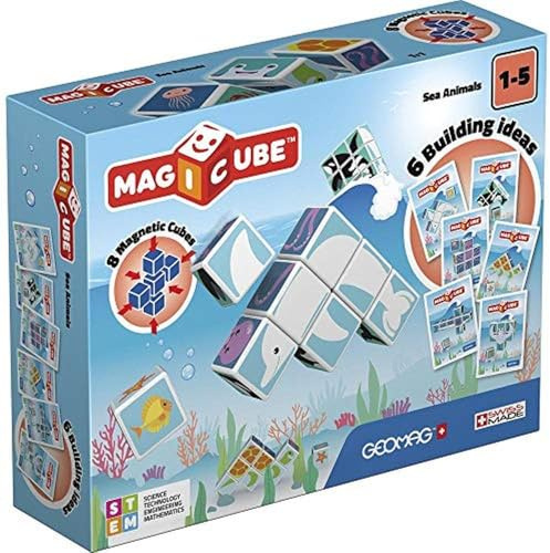 Geomag Magicube Sea Animals 8 cubi Gioco di Costruzione Magnetico Bambino, Regalo bimbo bimba 1 2 3 4 5 6 anni, 100% plastica riciclata, educativo montessori, cubi magnetici, costruzioni magnetiche