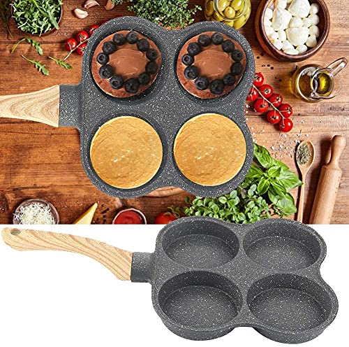 Poêle à Omelette 4 Trous, Poele a Pancakes Poele 4 trous Induction Poêles à Frire Antiadhésives en Aluminium pour Petit-déjeuner Sain pour Cuisinière à Induction