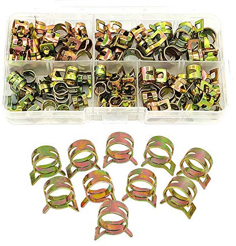 Chiloskit 75 Stück/Set verchromte Zink-elastische Hülsen 6–10 mm Federklemmen-Rohrschellen Schlauchschelle für Kraftstoffleitung/Wasserleitung/Luftschlauch/Auto-Sanitär