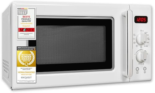 Exquisit Retro-Mikrowelle mit Grill, 20 L, 700 W, Weiß, Drehregler