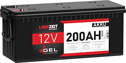 LANGZEIT Blei-Akku 12V 200Ah GEL Akku Batterie Wohnmobil Boot Solar