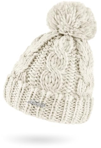 Neverless® Damen Mütze Grobstrick Strick-Bommel Pudelmütze Zopfstrickmuster Wintermütze Umschlag