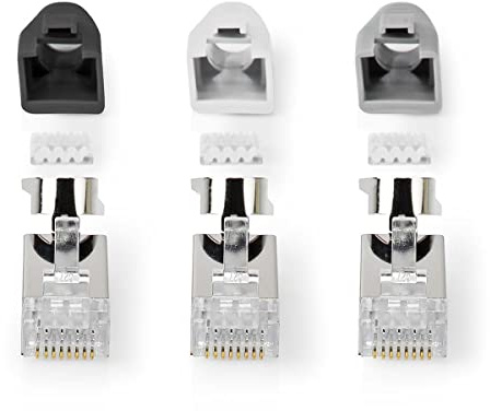 Connecteur RJ45 - RJ45 Pass Through - FTP Solide/toroné CAT7 - Droit - Plaqué Or - 10 pièces - PVC - Blanc/Gris/Noir - Boîte
