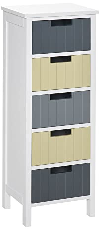 HOMCOM Holzkommode mit 5 Schubladen 35x28x90.5 cm Mehrfarbig