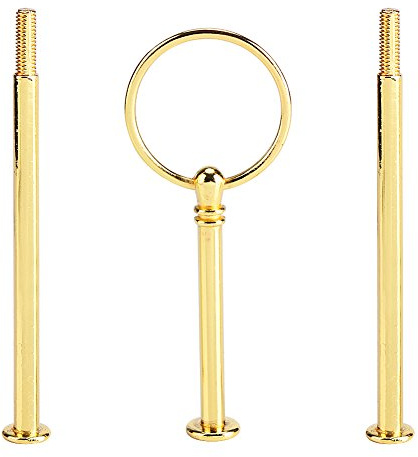 Etageren Stangen Set Metallstangen Mittellochausstech Crown/Runde Motive 2 bis 3 Etage Etagenplatte mit Glasboher zum Lochen für Hochzeitstorte Tortenständer Buffet Torten(Rundes dreilagiges Gold)