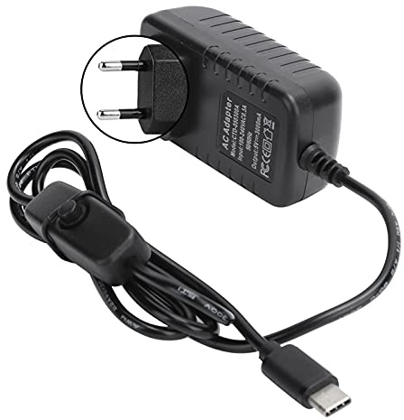 Adaptador de Alimentación USB C para 4B, Cargador de Alimentación con Interruptor de Encendido Y Apagado, Fuente de Alimentación de 5 V 3 a CC para PC TV Cámara(EU)