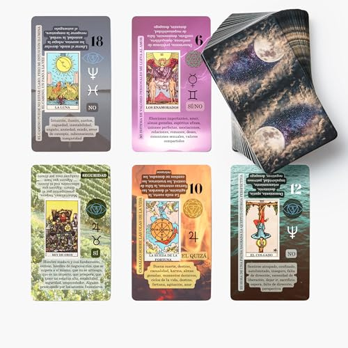 Witchy Cauldron Cartas de Tarot en Español para Principiantes, Baraja Rider Waite de 78 Cartas con Significado, Palabras Clave, Chakra, Planeta, Afirmación, Invertido, Zodíaco
