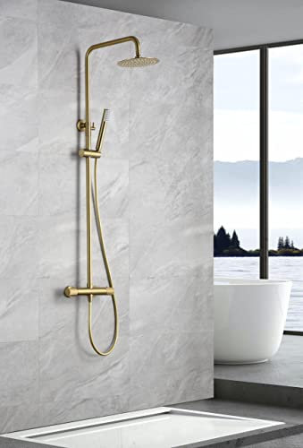 Mice - Set Colonna Vasca e Doccia - Asta Doccia Rubinetteria Termostatica - Serie Line Oro Spazzolato - Termostatico - BTD038/OC
