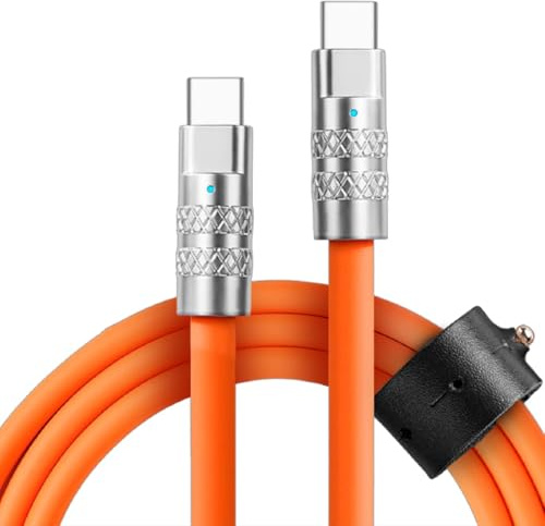 Statik TsumoCharge Cable de carga rápida de 100 W, silicona irrompible resistente, soporta transferencia de datos tipo C a tipo C, organizador de cable incluido, USB C a USBC de 6 pies/2 m, naranja